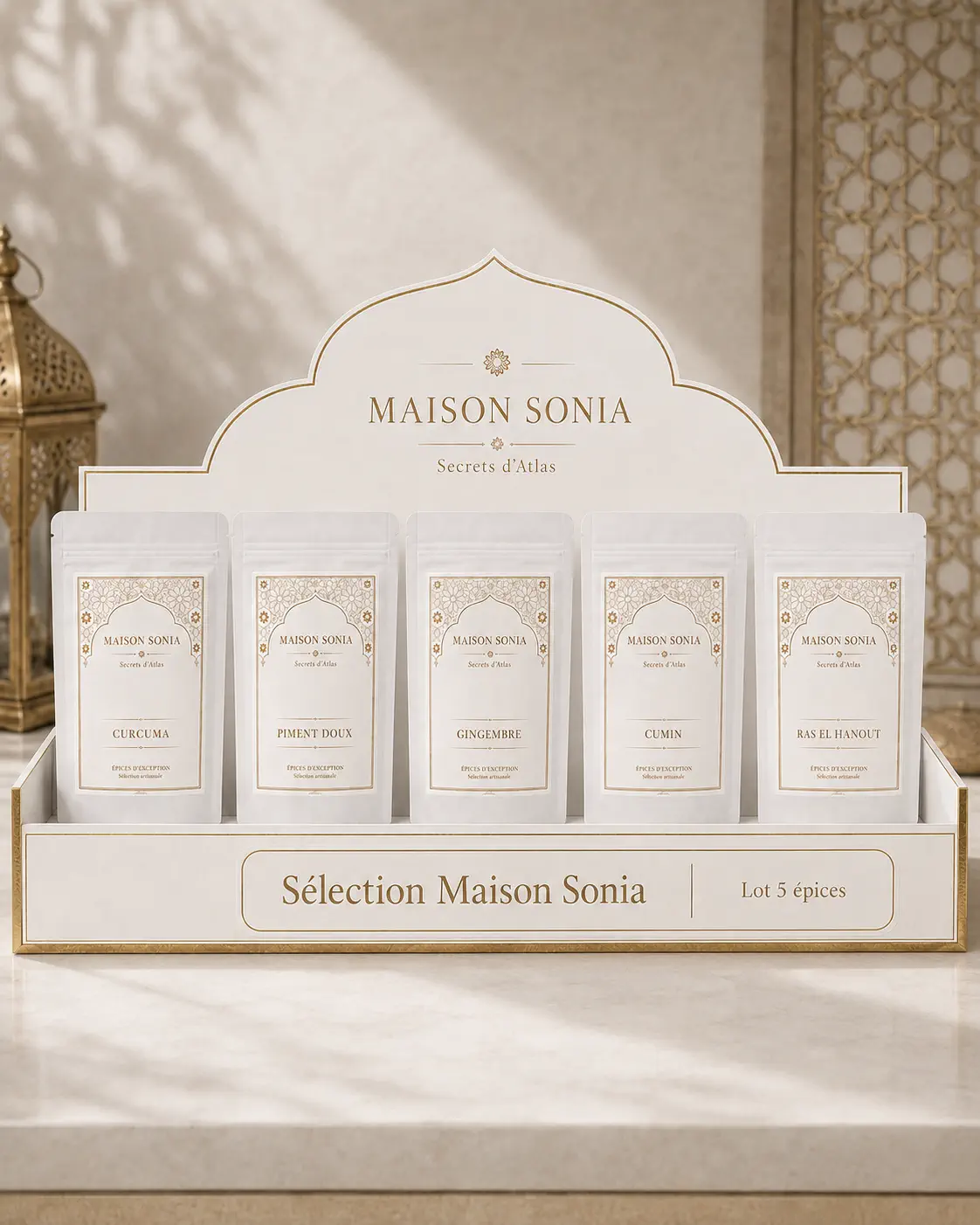 Lot Atlas Signature Maison Sonia : Curcuma, Piment doux, Gingembre, Cumin, Ras el Hanout