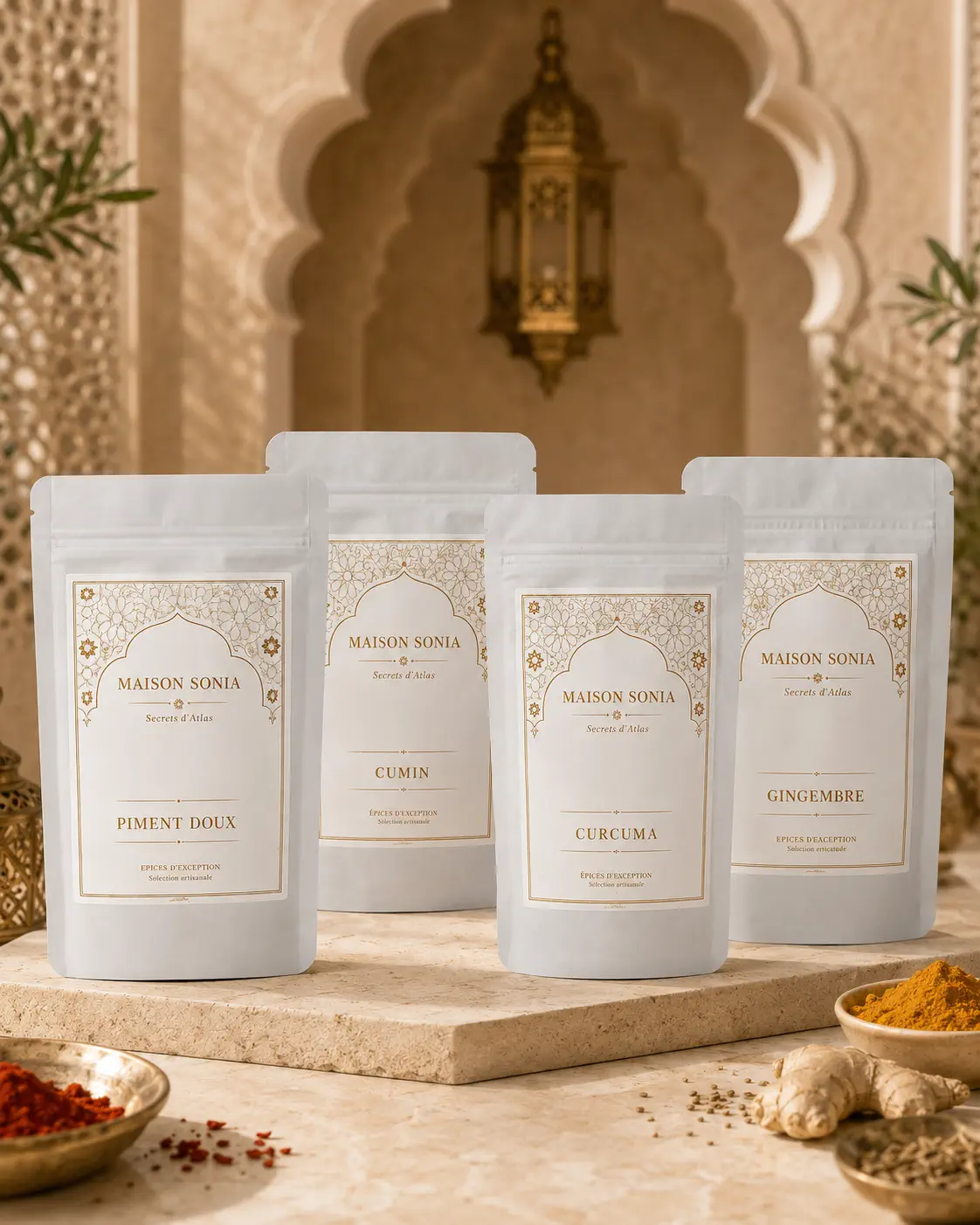 Lot Tajine Essentiel Maison Sonia : Curcuma, Gingembre, Piment doux, Cumin