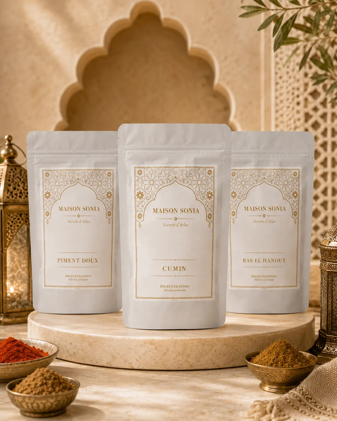 Lot Trio Atlas Maison Sonia : Piment doux, Cumin, Ras el Hanout